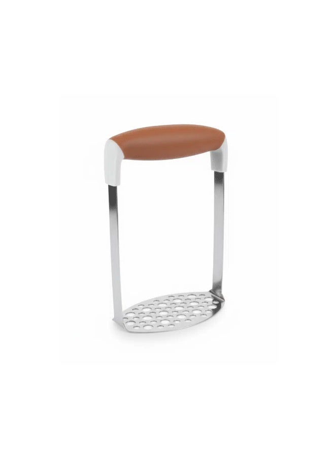 Stainless Steel Potato Masher with Brown Silicone Handle – Heavy-Duty Manual Masher for Potatoes, Vegetables & Purees - Image 1